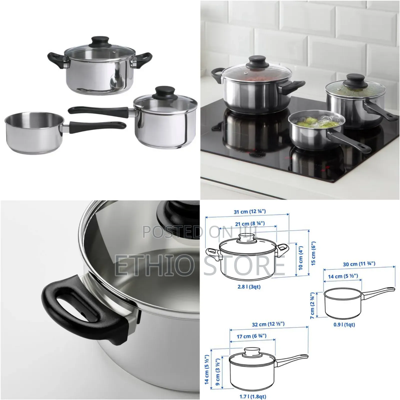 5-Piece Cookware Set,Glass/Stainless-Steel