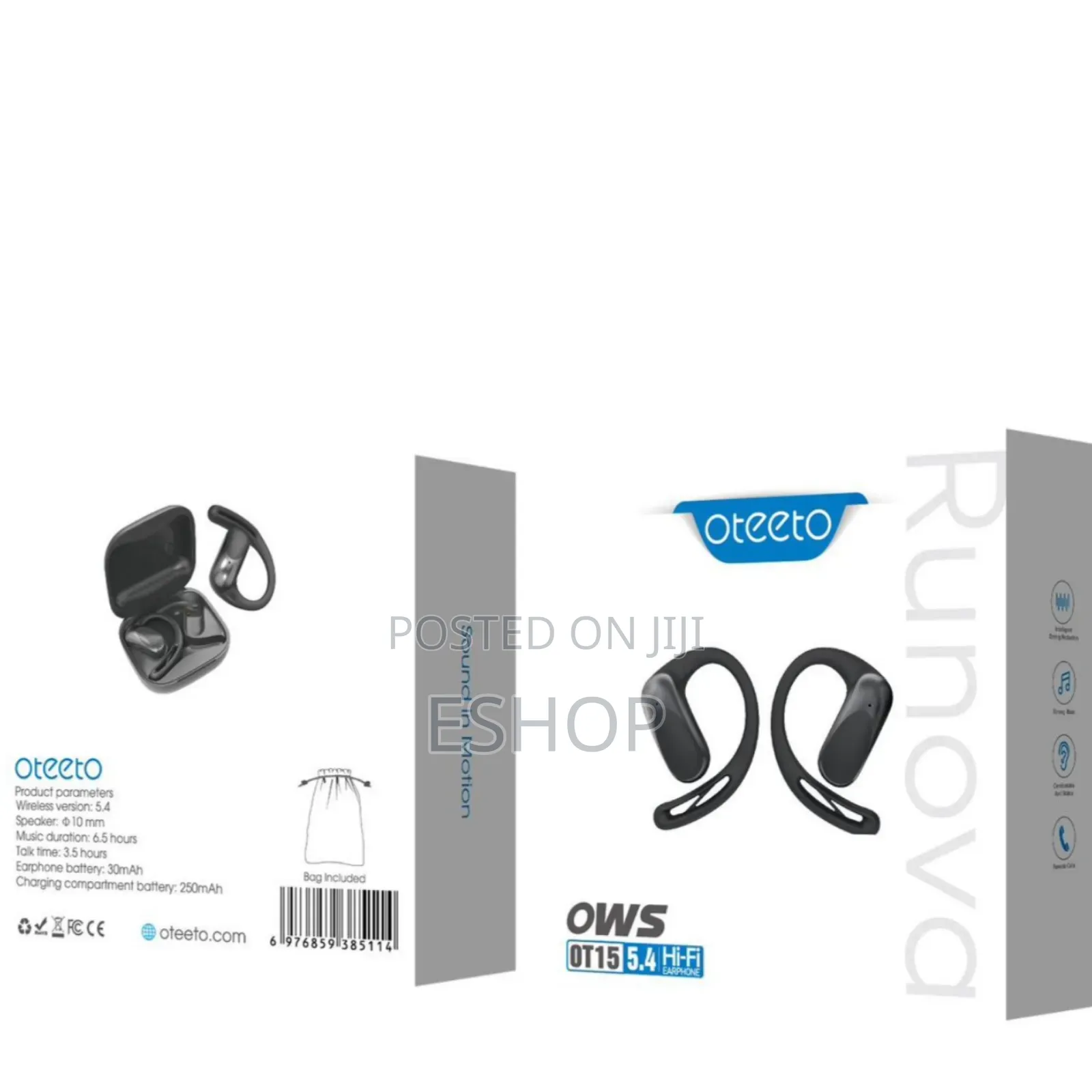 Oteeto Runova Outdoor Wireless Earbuds – Secure Hook, Waterproof,