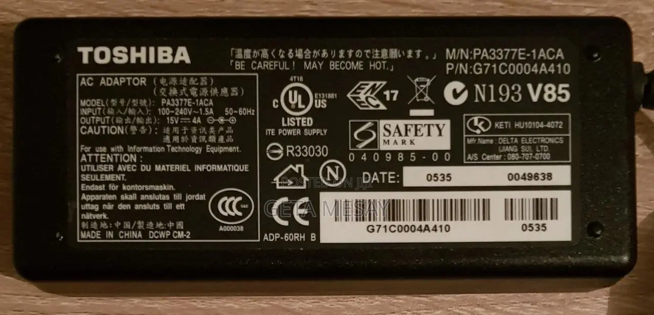 Toshiba 15v 5a 75w Laptop Charger Ac Adapter -(6.3mm Connector)