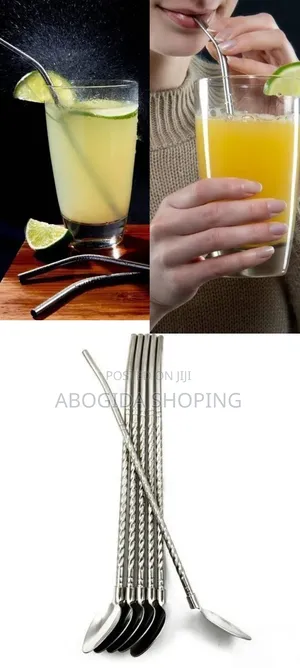 6pcs Reusable Drinking Stainless Straws With Cleaning Brush