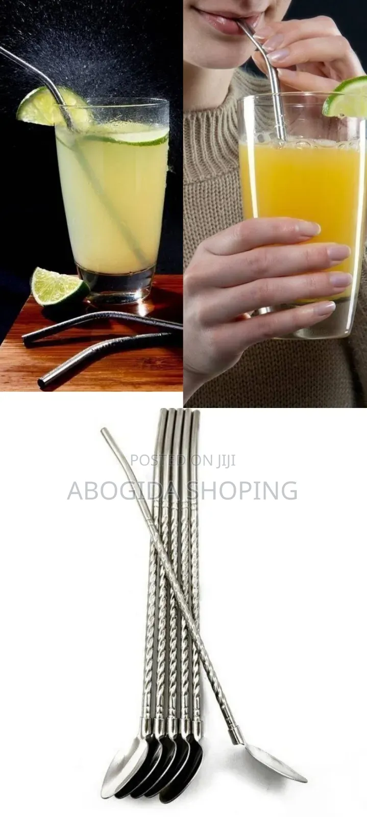 6pcs Reusable Drinking Stainless Straws With Cleaning Brush