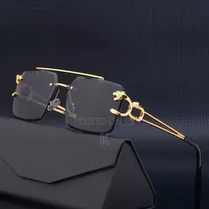 Metal Leopard Rimless Sunglasse