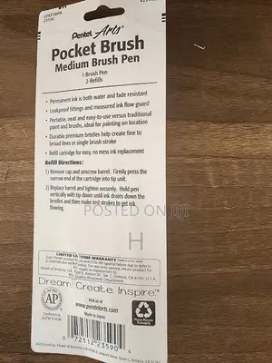 Pentel Arts Pocket Brush Pen With Refills, 1 Pen 2 Refills