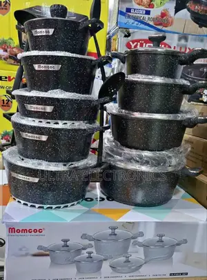 Momcoc 5-Piece Granite Cookware Set, Featuring a Black Speckled