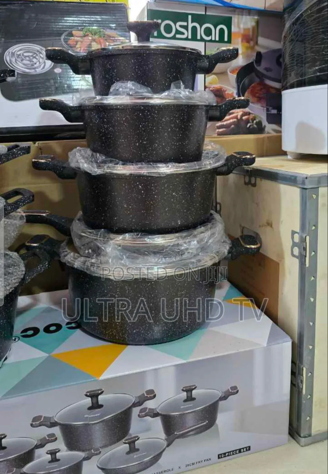 Momcoc 10-piece Granite Cookware Set, Featuring A Black Speckled