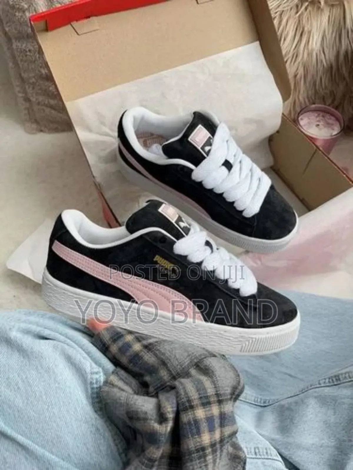 Puma Suede Xl Black Pink Sneaker Shoes