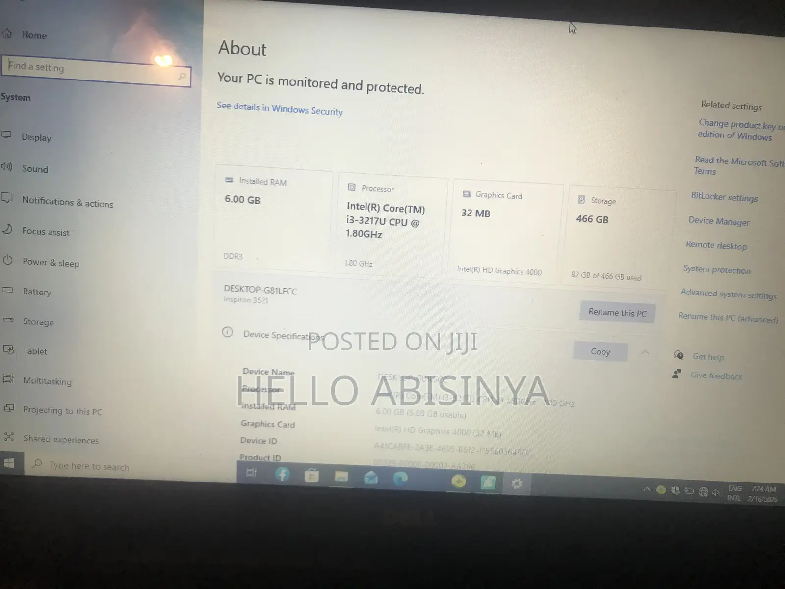 New Laptop Dell Inspiron 3541 6GB Intel Core 3 HDD 500GB