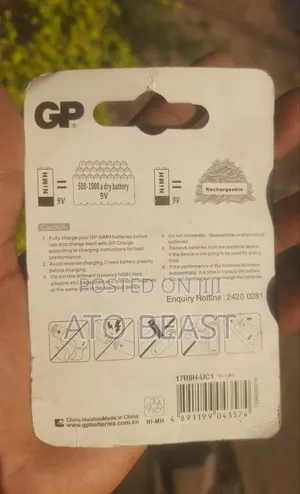 Gp 9v Nimh Rechargeable Battery, for Smoke Detectors, Microphones,