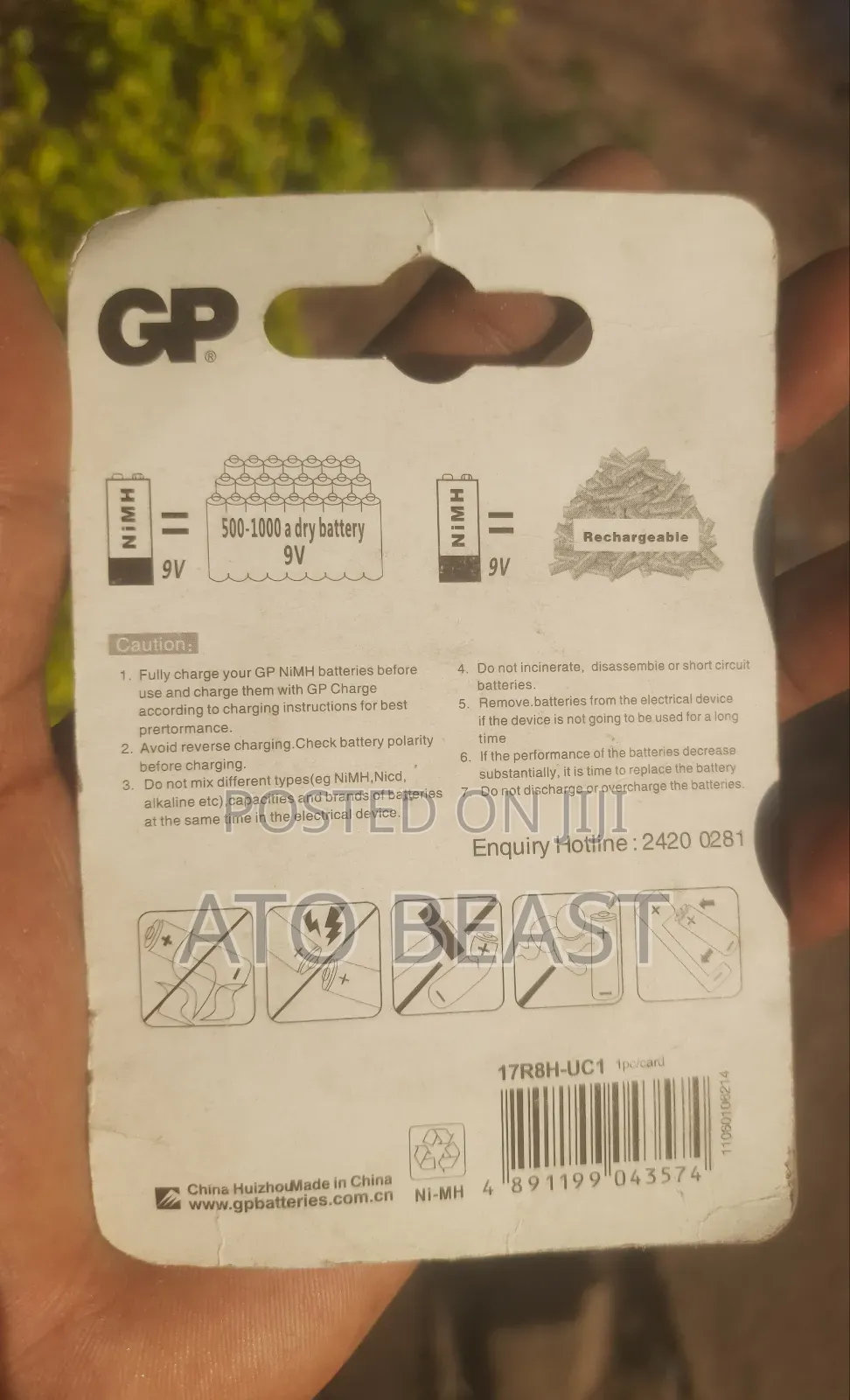 Gp 9v Nimh Rechargeable Battery, for Smoke Detectors, Microphones,