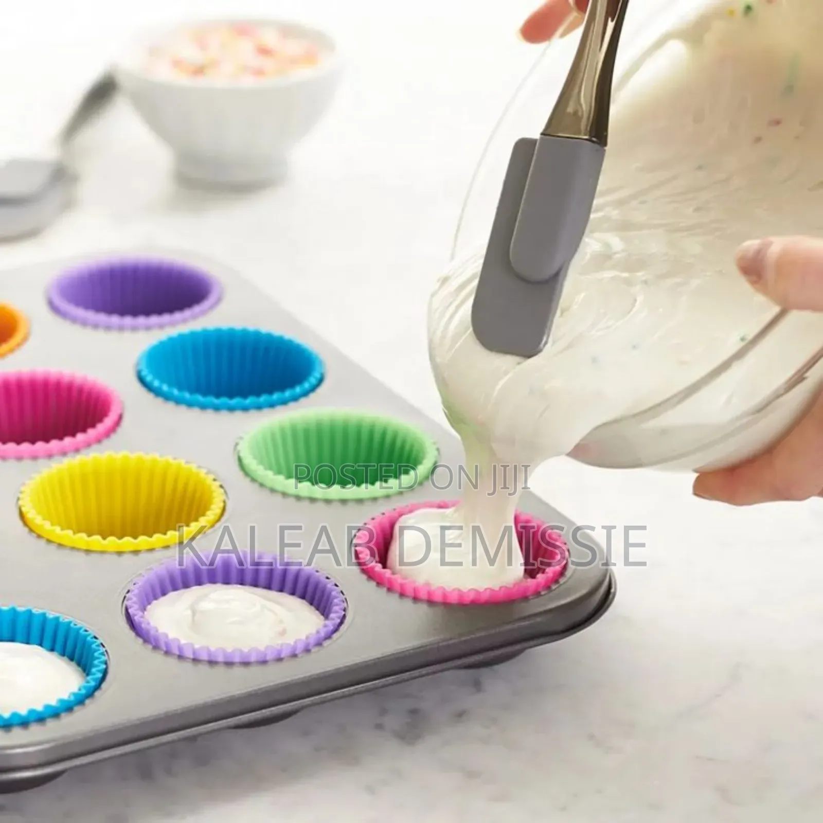 12pc ሲሊኮን የኬክ መስሪያ (Silicone Baking Cups)