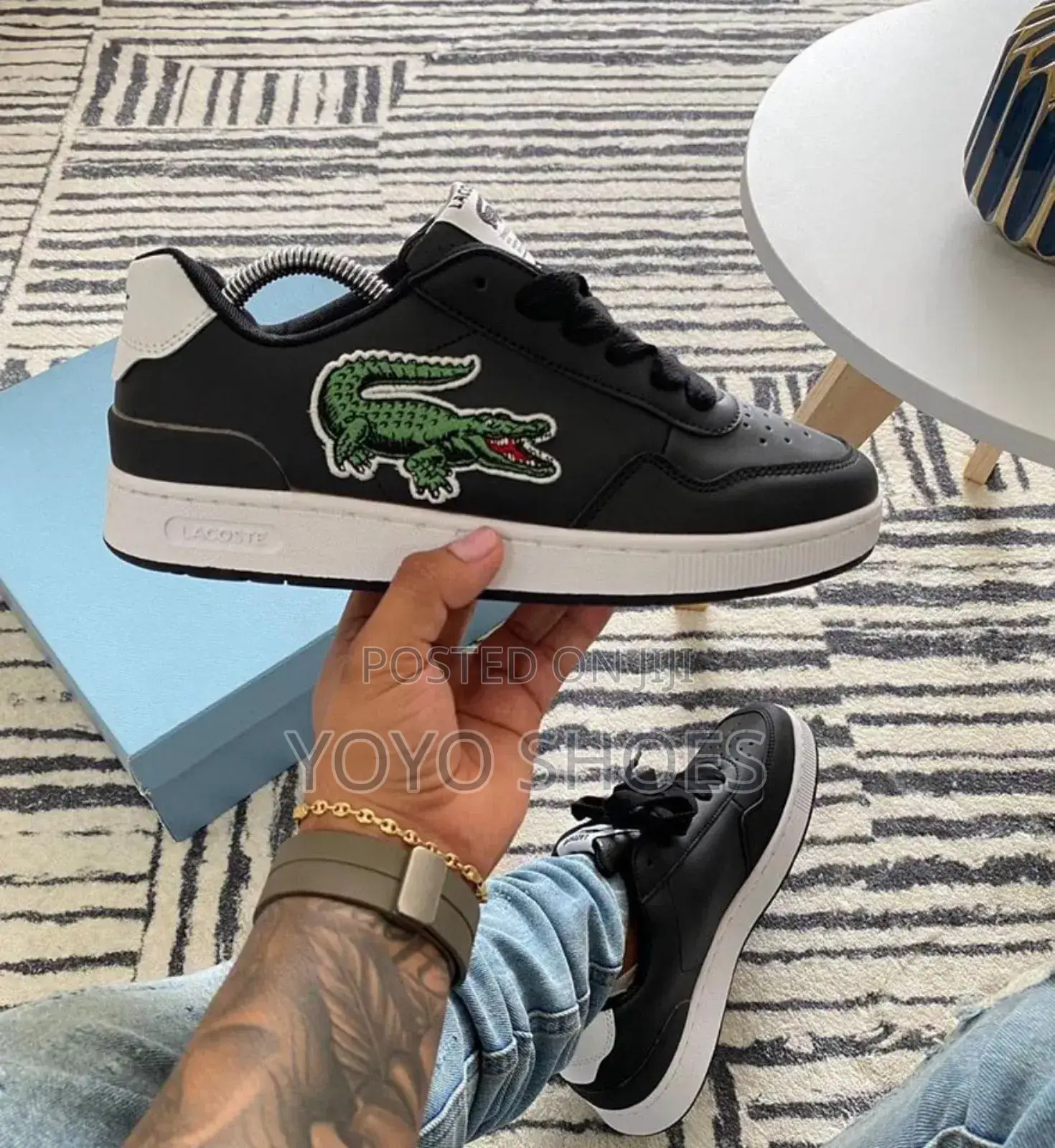 New Arrival Lacoste Crocodi Black Lather Shoes