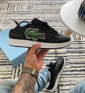 New Arrival Lacoste Crocodi Black Lather Shoes