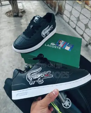 New Arrival Lacoste Crocodi Black Lather Shoes