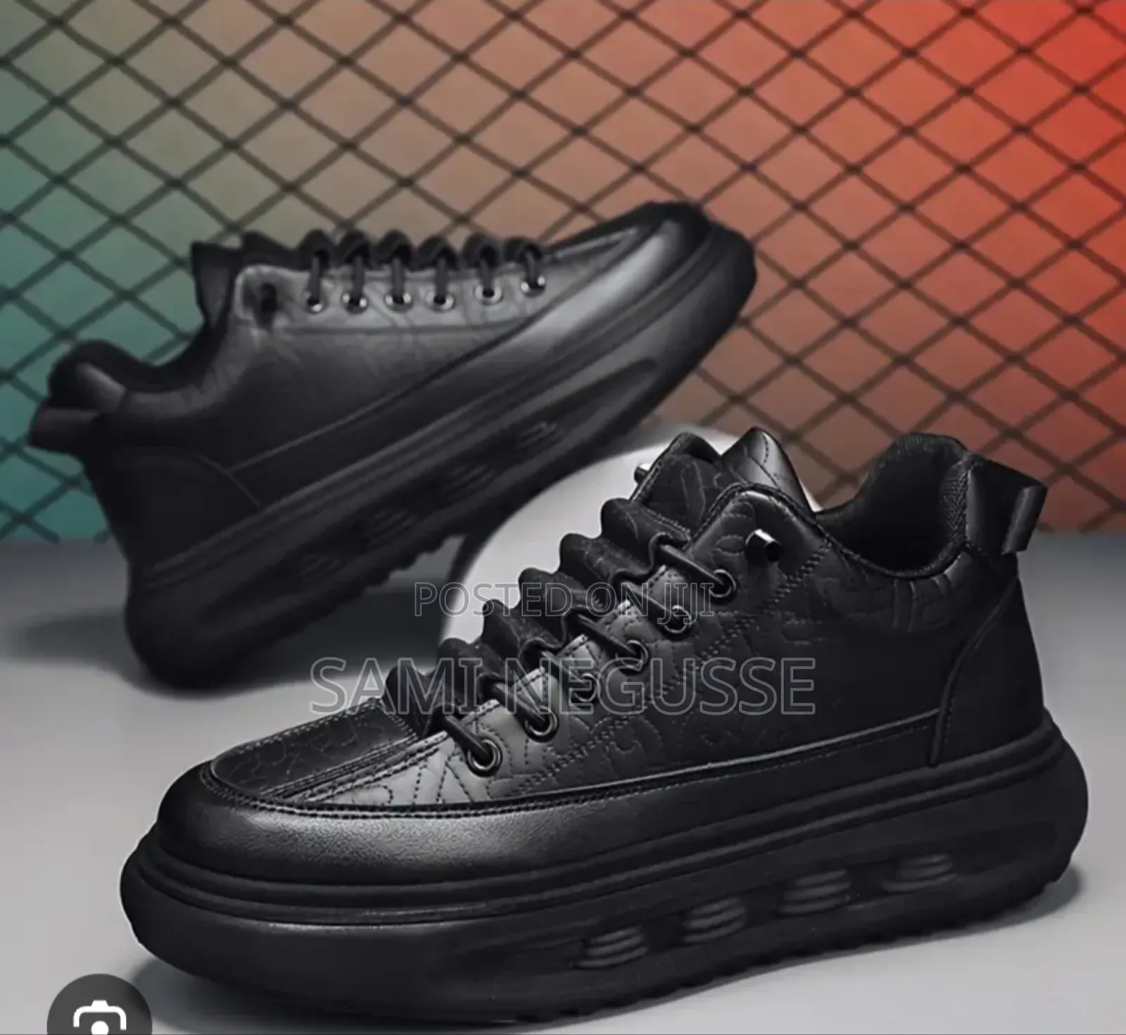 Black Platform Fashion Sneakers For Men.