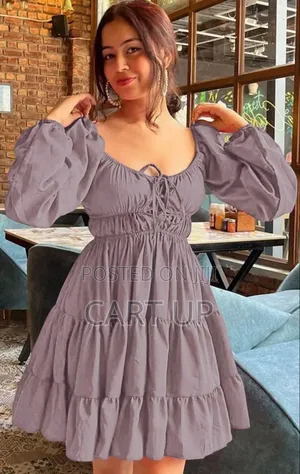 Puff Sleeve Crepe Fit Flare Dress