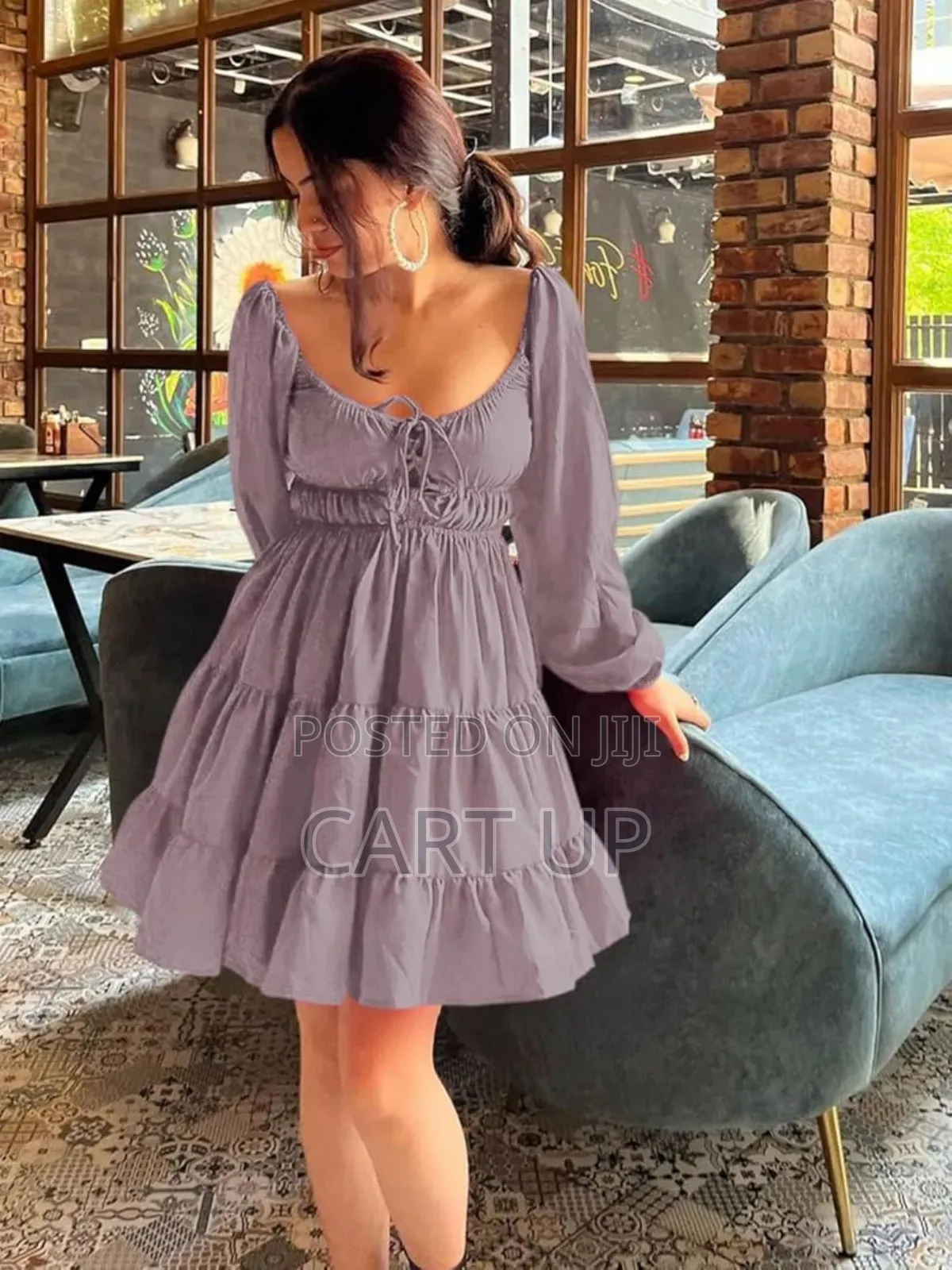 Puff Sleeve Crepe Fit Flare Dress