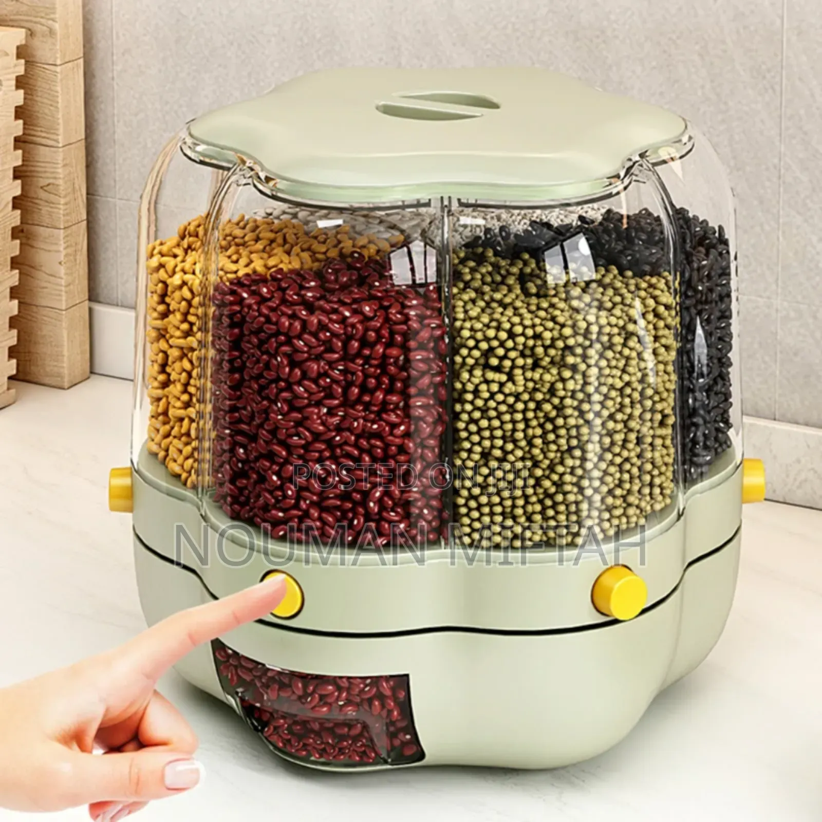 6 Grid Rotating Food Dispenser Round Rice Storage Container