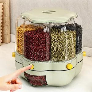 6 Grid Rotating Food Dispenser Round Rice Storage Container