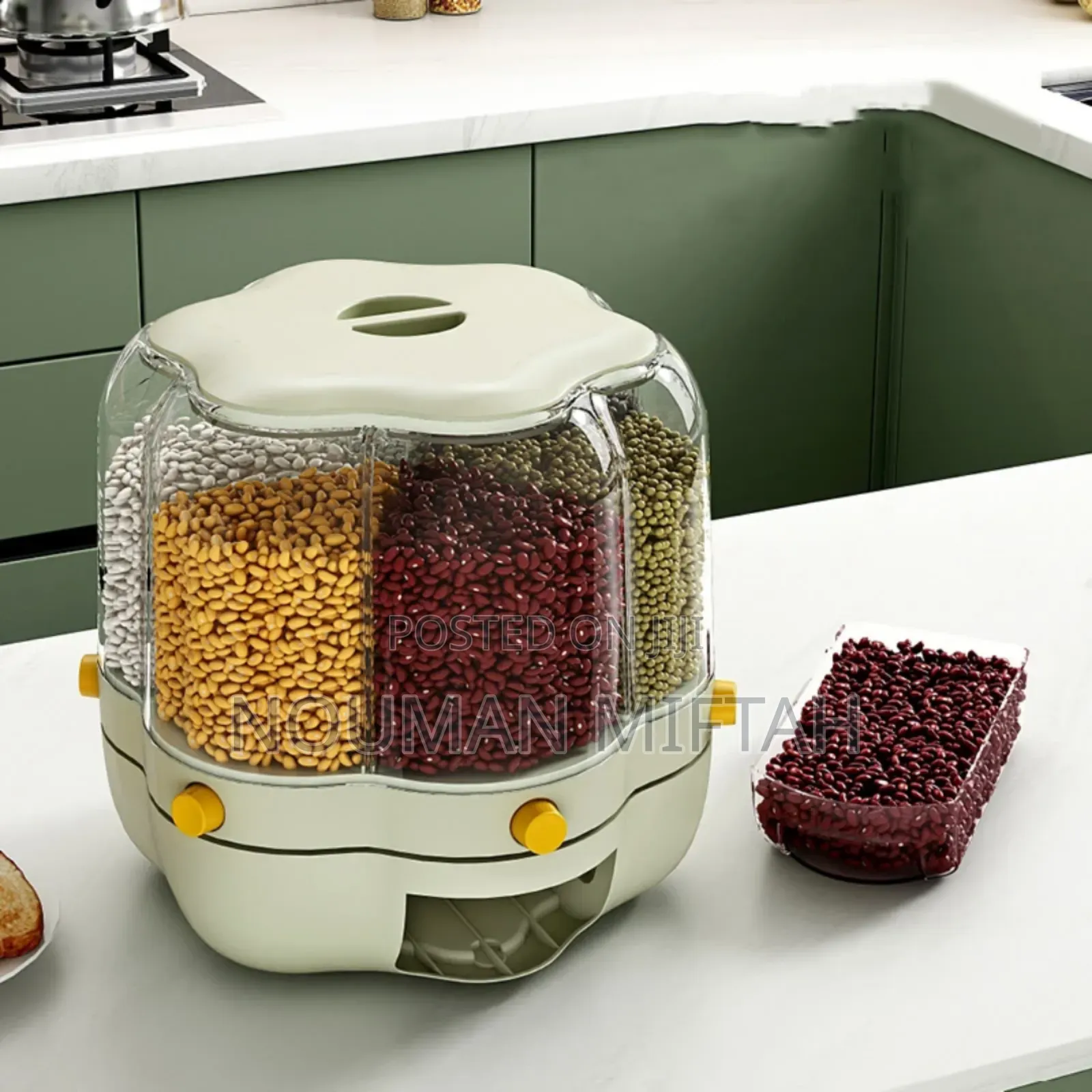 6 Grid Rotating Food Dispenser Round Rice Storage Container
