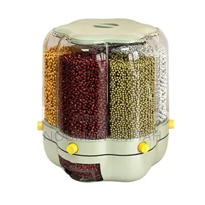6 Grid Rotating Food Dispenser Round Rice Storage Container