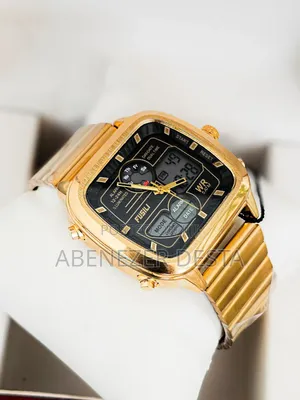 Fusili Double Time Gold Bracelet Wristwatch Featuring Analog-Digital