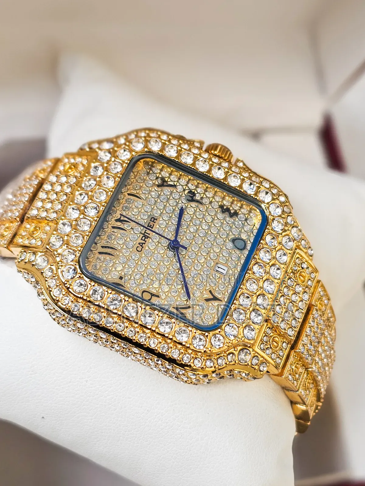 Iced-Out Watch Styled Similarly to Luxury Brands Like Cartier