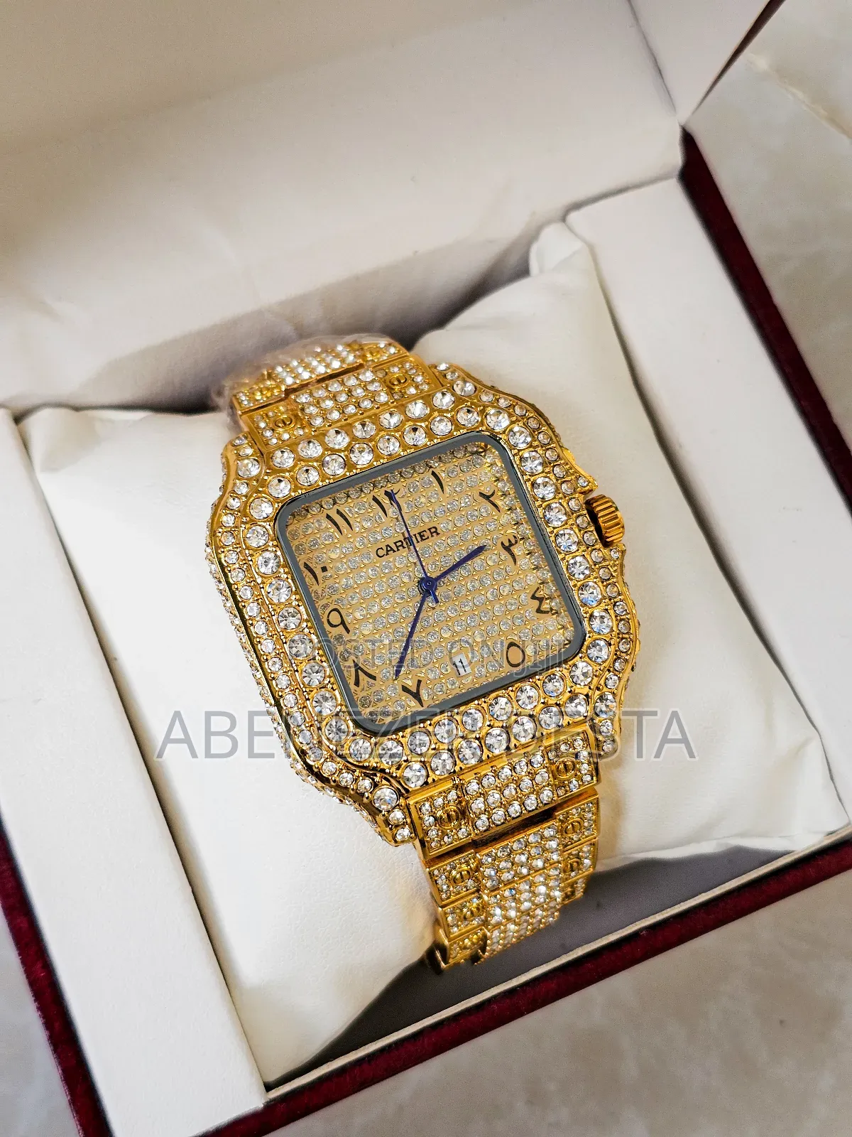 Iced-Out Watch Styled Similarly to Luxury Brands Like Cartier