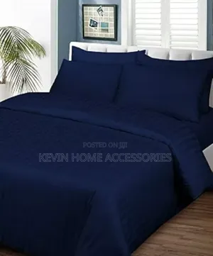 Premium Solid Stripes Bed Sheet Navy Blue