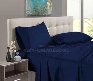 Premium Solid Stripes Bed Sheet Navy Blue