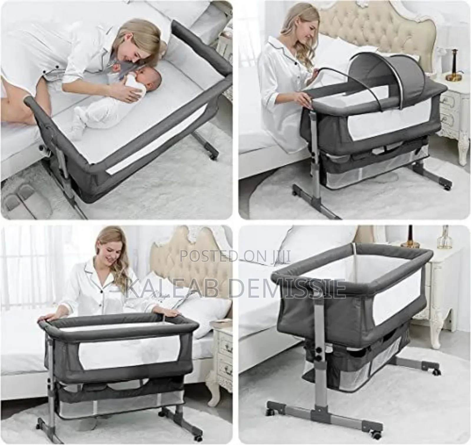 የልጆች ማሰተኛ እና ማዋያ የራሱ አጎበር ያለዉ Bedside Crib
