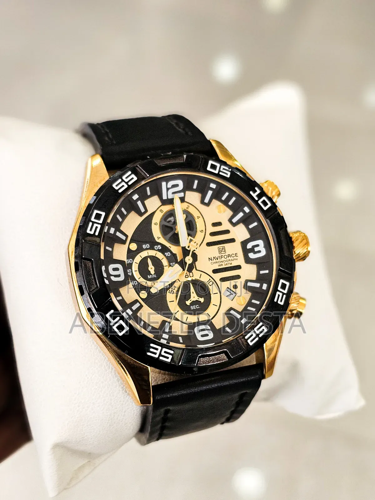 Naviforce Nf8043 Men's Chronograph Watch Featuring a Gold-Tone Dial,