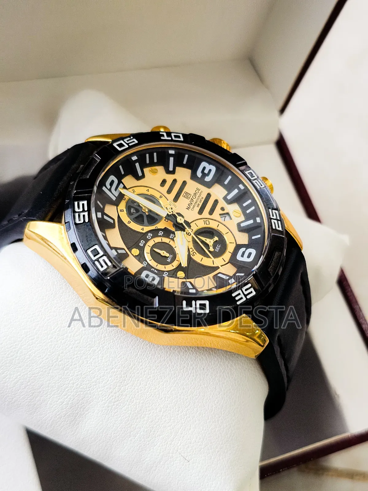 Naviforce Nf8043 Men's Chronograph Watch Featuring a Gold-Tone Dial,