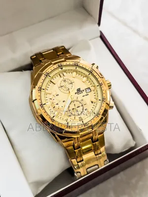 Casio Edifice Watch Is a Gold-Tone Stainless Steel Chronograph Model