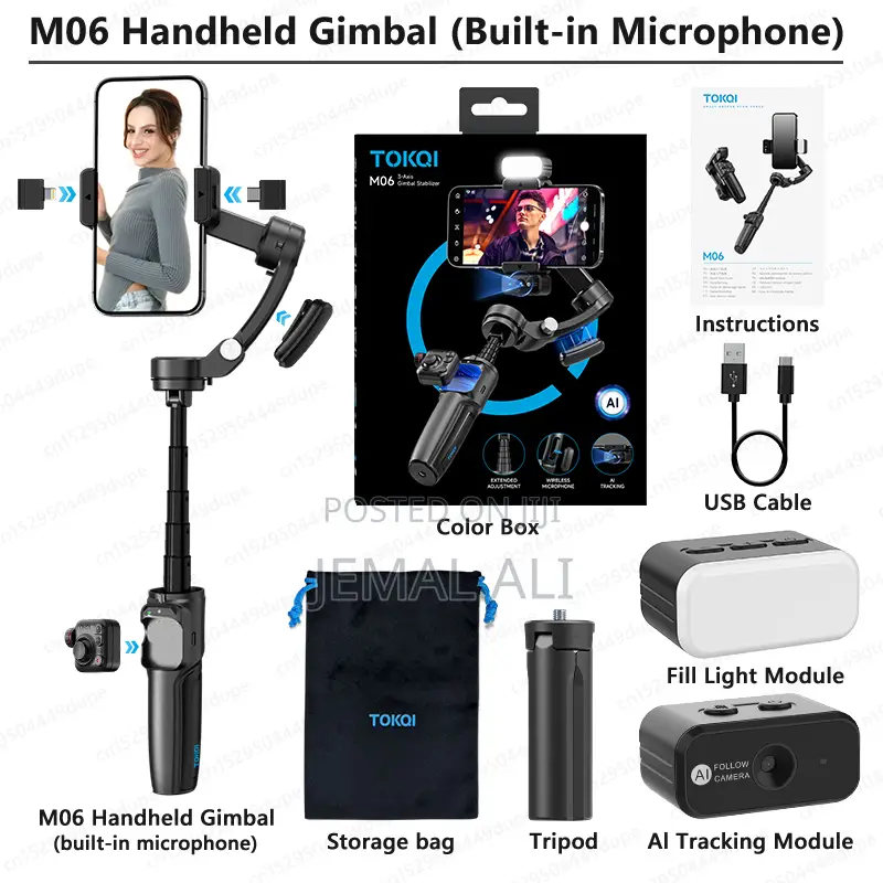 Tokqi M06 3-Axis Gimbal With Ai Tracking Wireless Mic