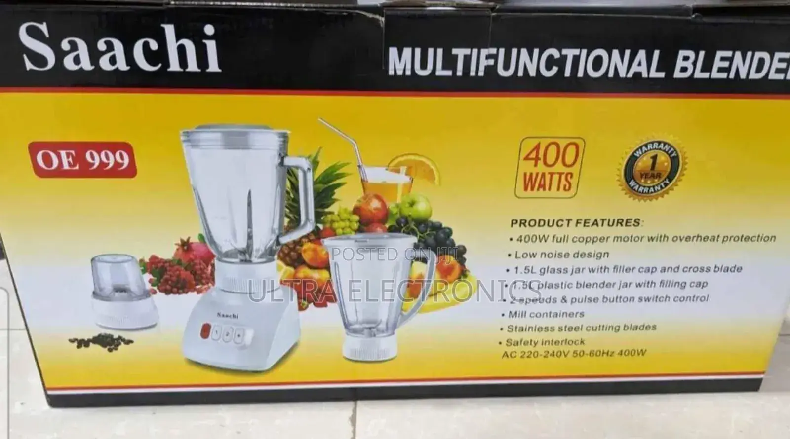 Saachi 3-in-1 Blender/Grinder/Chopper (Model Nl-Bl-4379).