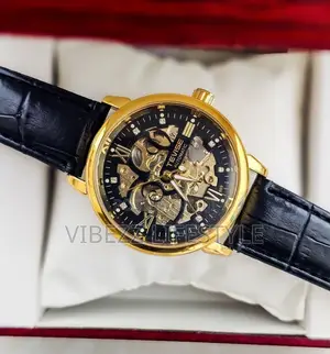 Tevise Luxury Gold and Black Skeleton Mechanical Watch