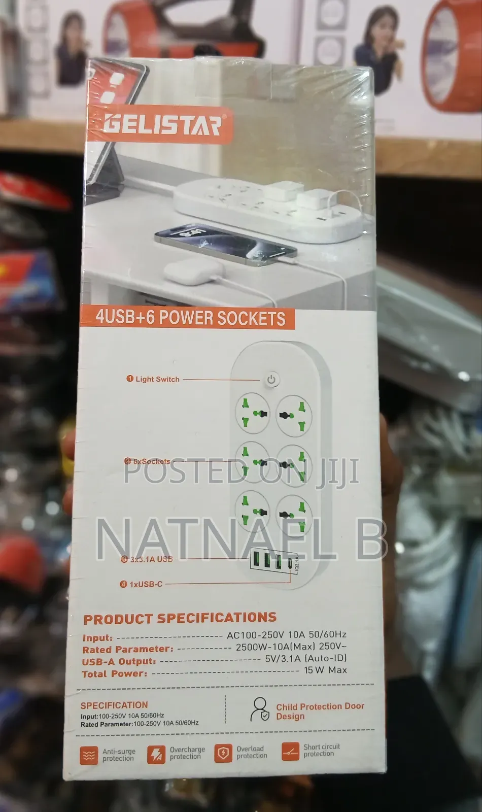 Gelistar 5m Power Strip – 6 Sockets + 4 Usb (2500w)