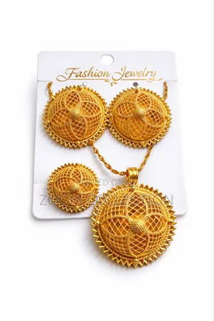 Gold-Plated Cultural Jewelry Set (Necklace + Earrings + Ring)