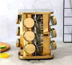 የቅመም ማስቀመጫ Gold-colored 360-degree Rotating Spice Carousel Set