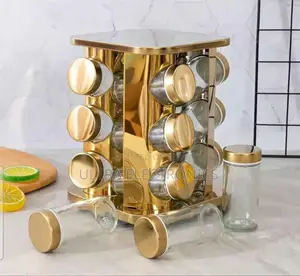 የቅመም ማስቀመጫ Gold-colored 360-degree Rotating Spice Carousel Set