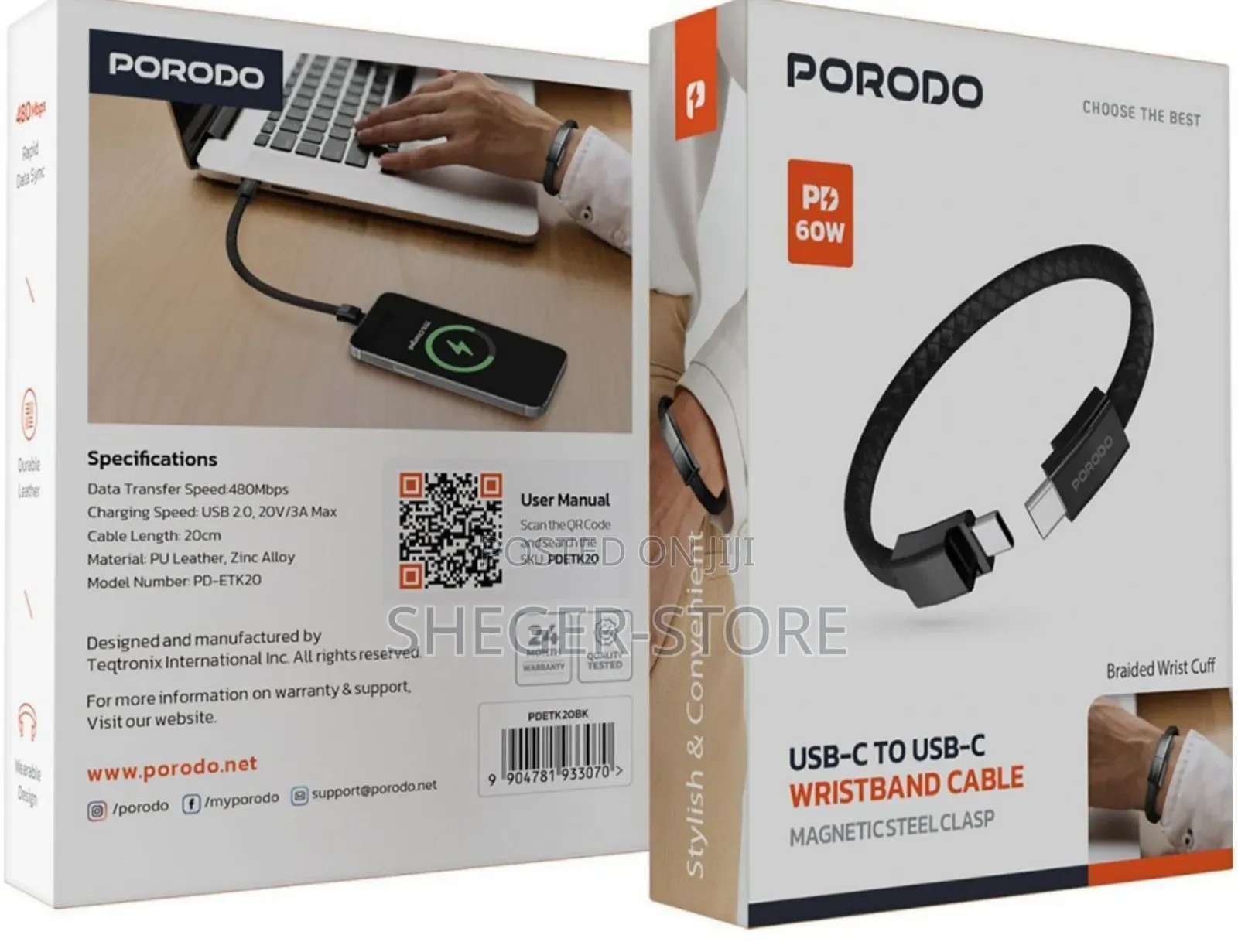 Brand New Wearable Design Porodo Usb-C to Usb-C Wristband Cable