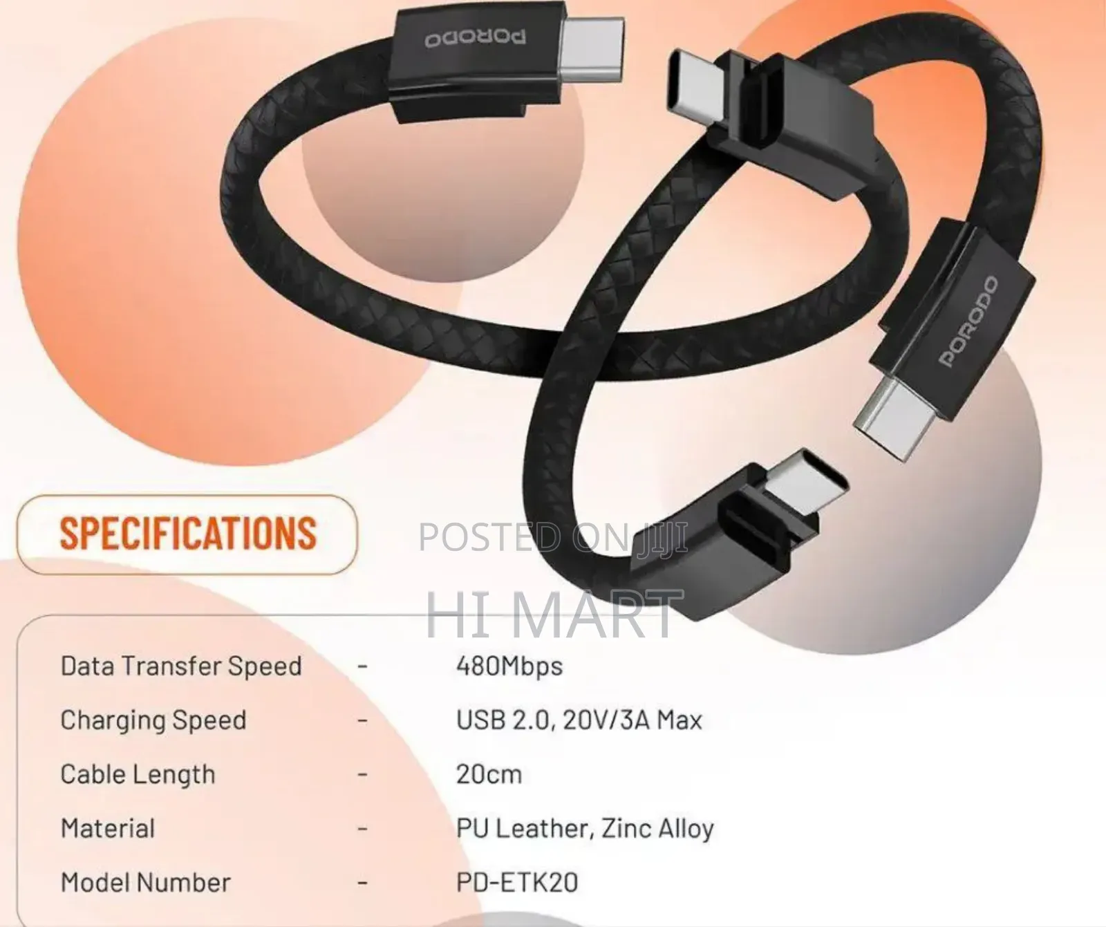 Porodo Usb C to Usb C Top Quality Cable