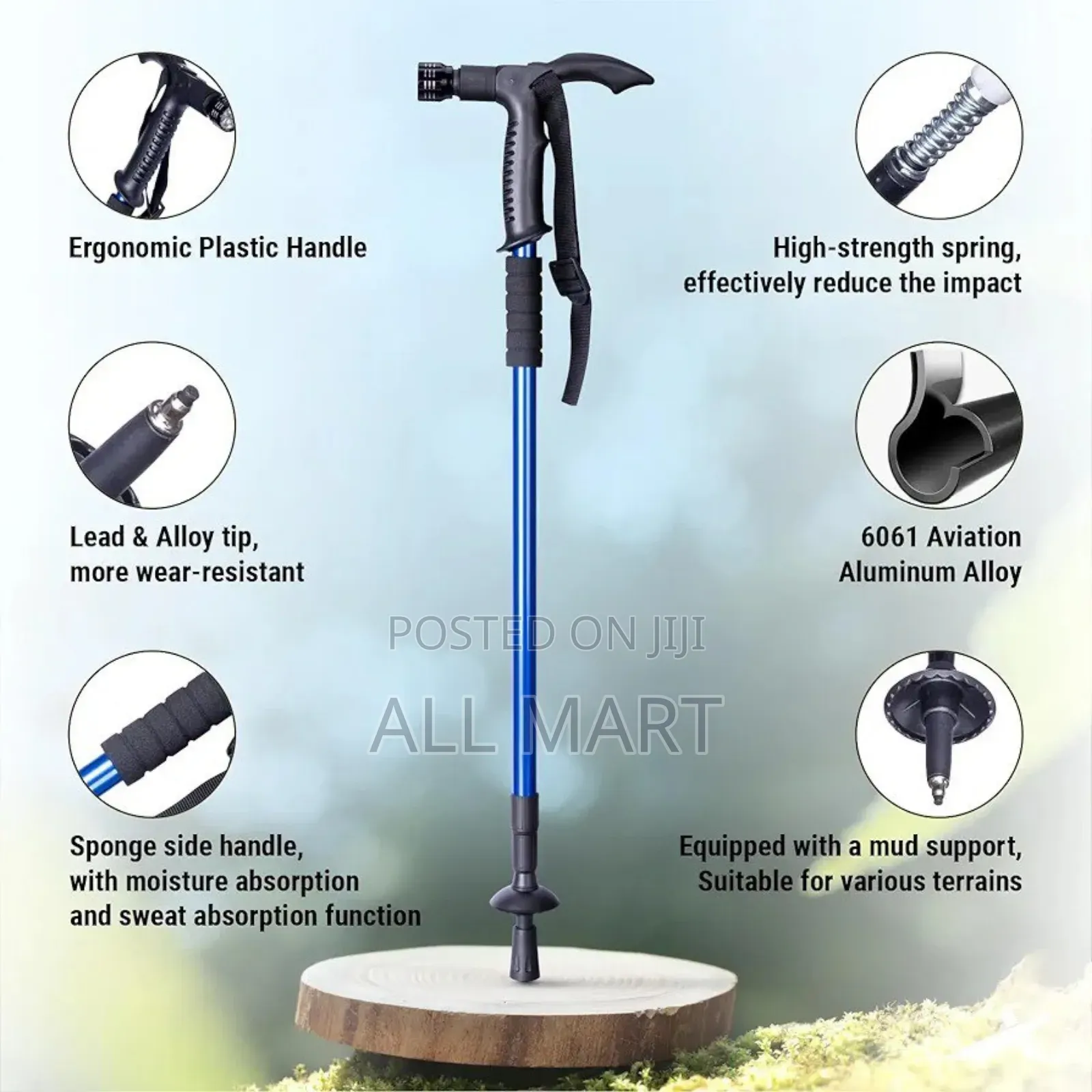 ,4-Step Adjustable Telescopic Hiking Walking Stick With Led Flashlight