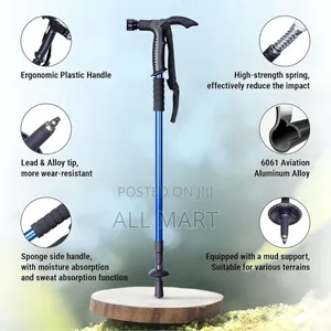 ,4-Step Adjustable Telescopic Hiking Walking Stick With Led Flashlight