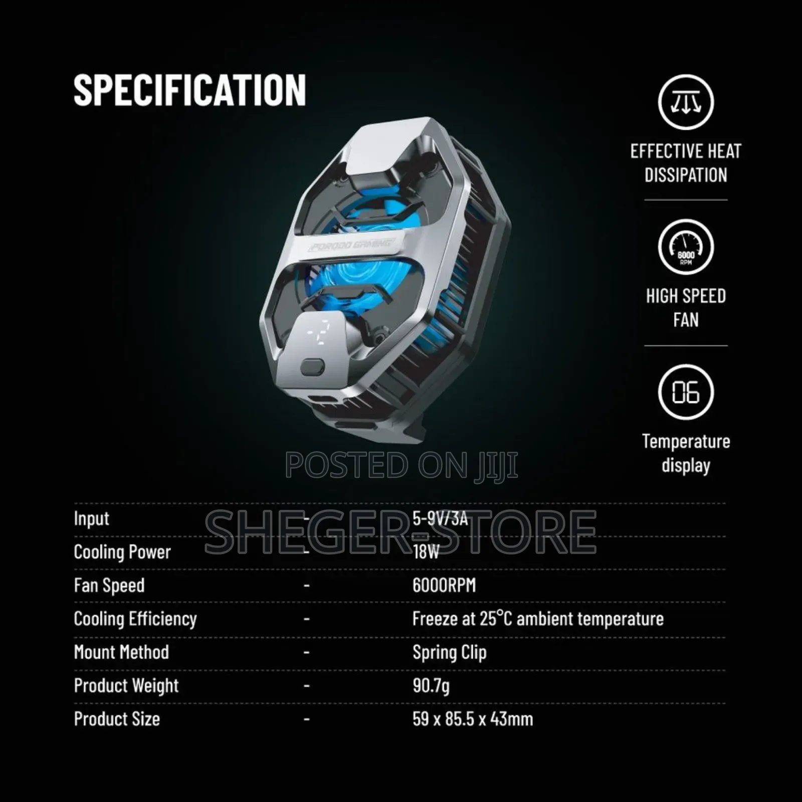 Orginal Porodo Gaming Led Display Phone Cooler