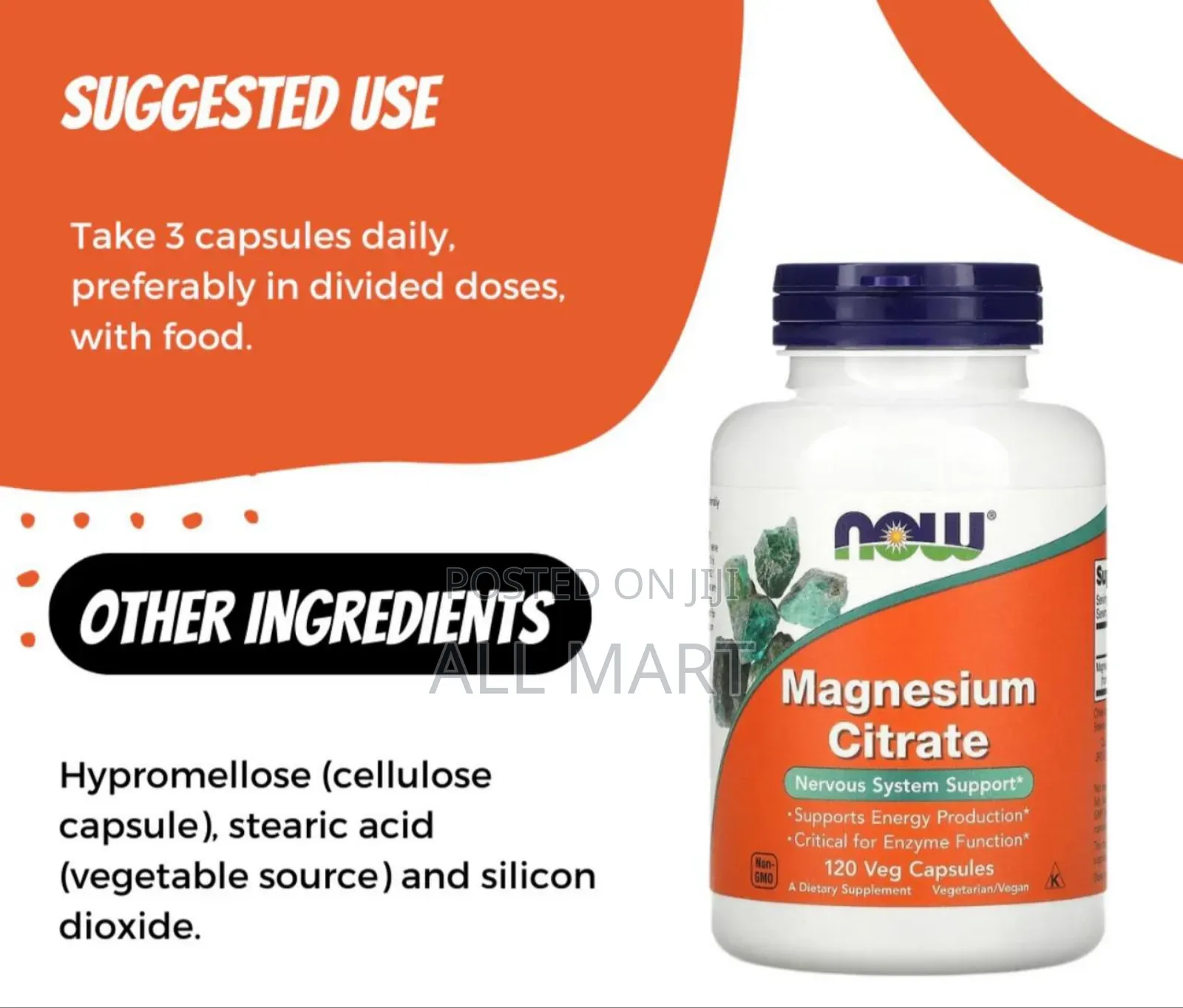 Now Magnesium Citrate (120 Veg Capsules)