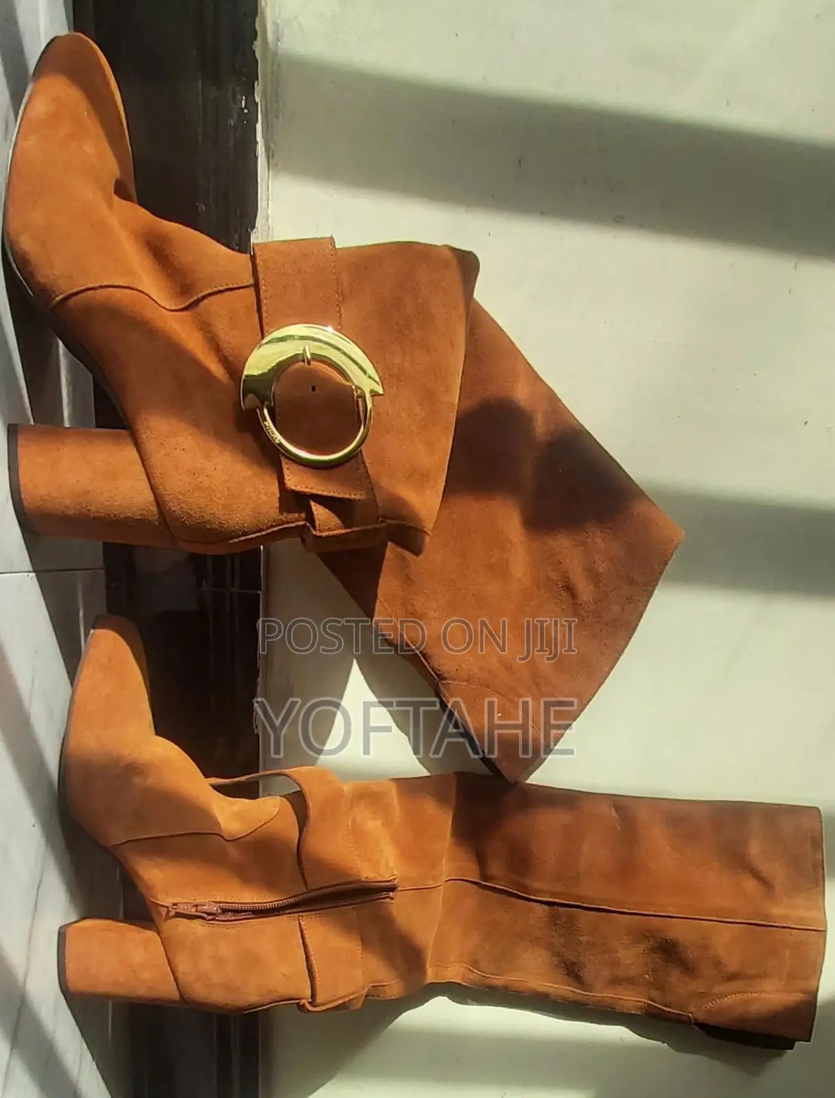 Pinko Suede Knee-High Buckle Boots (Made in Spain)