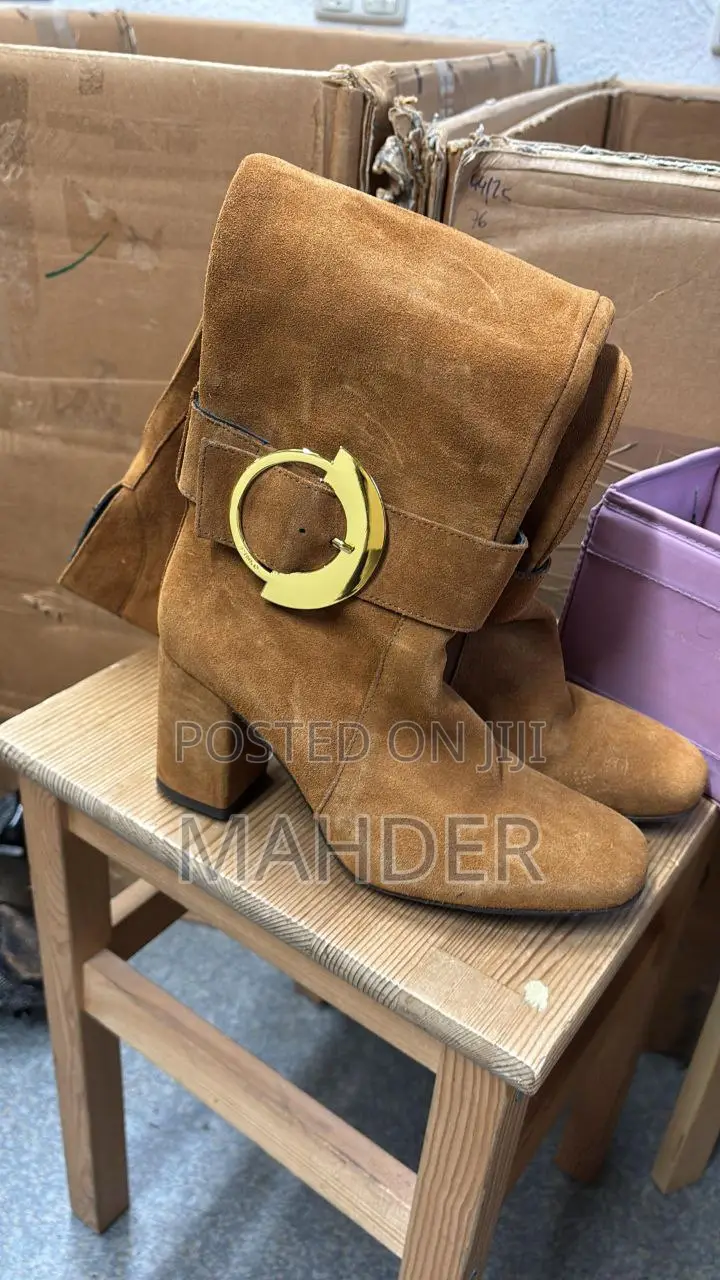 Pinko Suede Knee-High Buckle Boots (Made in Spain)