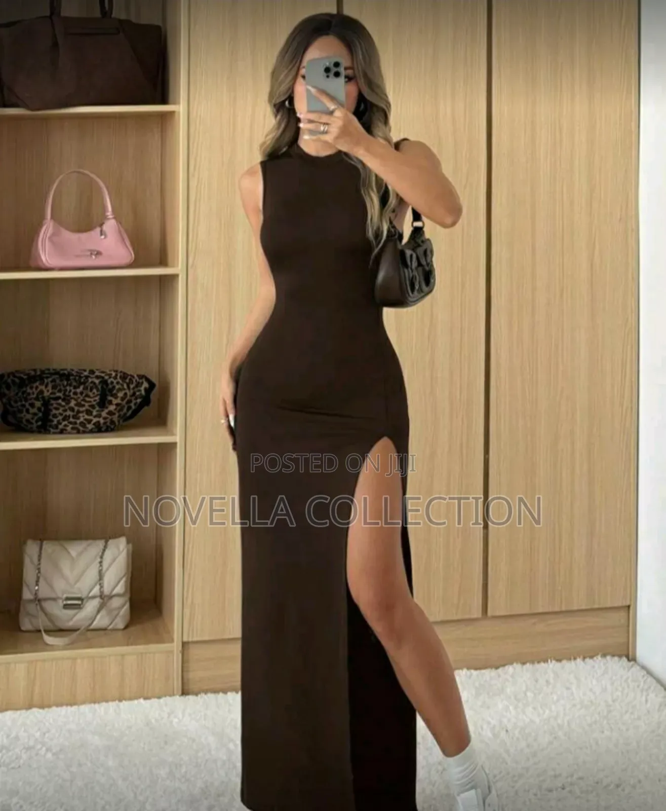 Ewomen's Elegant Loose Brown Split Dress, Casual Summer Style