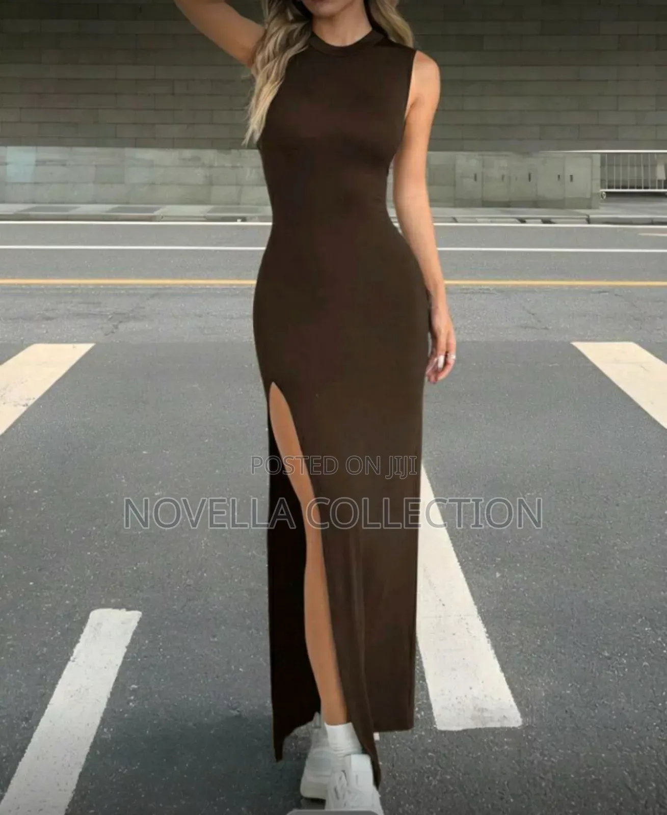 Ewomen's Elegant Loose Brown Split Dress, Casual Summer Style